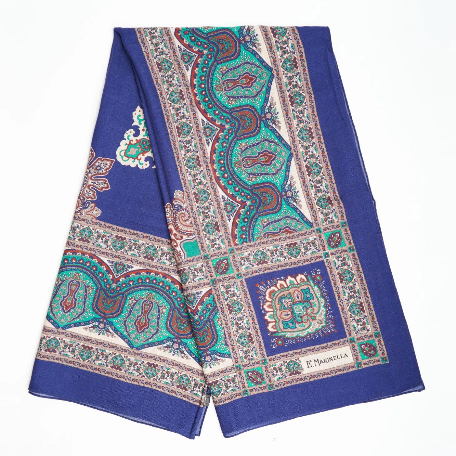 Soft Blue And Green Wool Stole - Floral Pattern