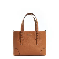 Tan Textured Leather Midi Tote Bag