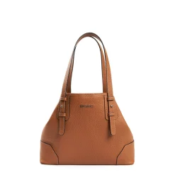 Tan Textured Leather Midi Tote Bag