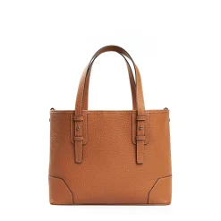 Tan Textured Leather Midi Tote Bag