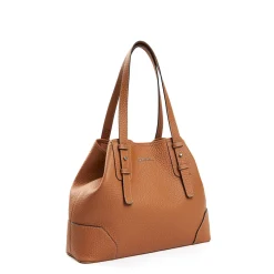 Tan Textured Leather Midi Tote Bag