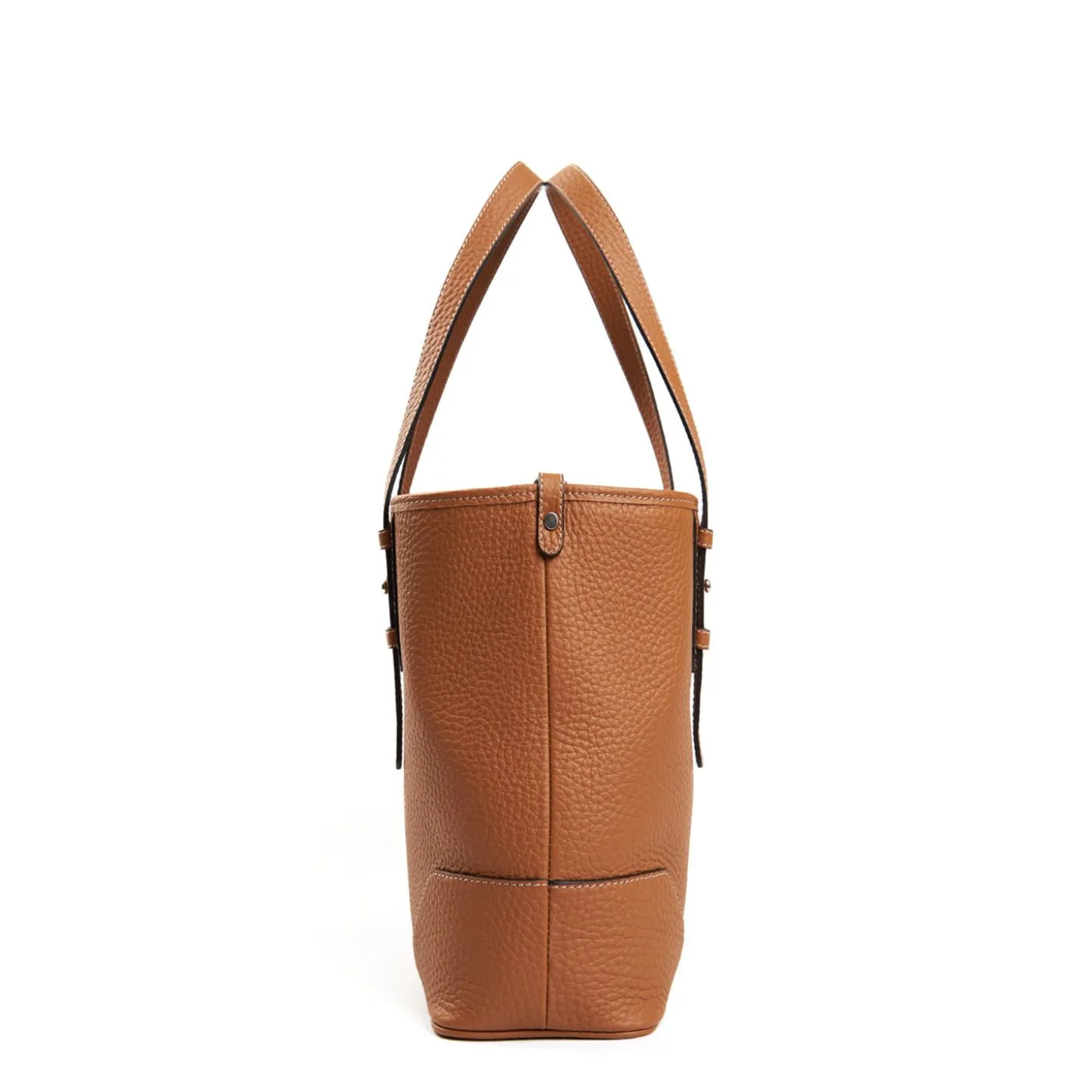 Tan Textured Leather Midi Tote Bag