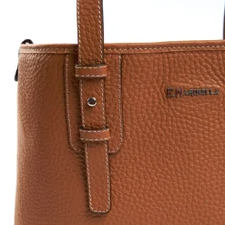 Tan Textured Leather Midi Tote Bag