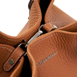 Tan Textured Leather Midi Tote Bag