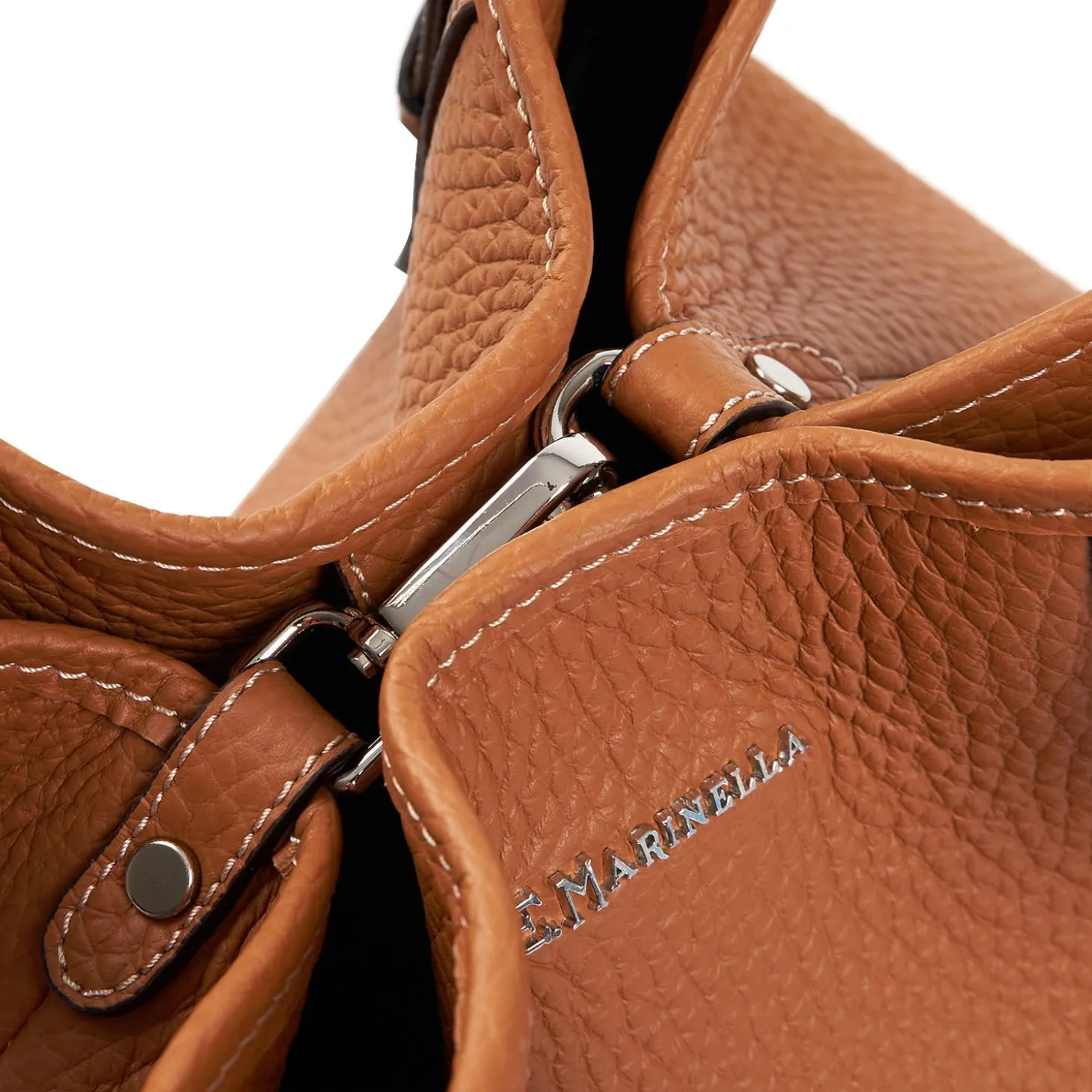 Tan Textured Leather Midi Tote Bag