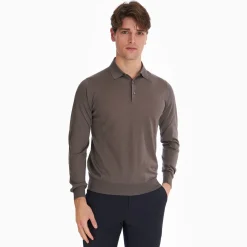 Taupe Cashmere And Silk Polo Shirt
