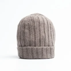 Taupe Colour Cashmere Ribbed Beanie