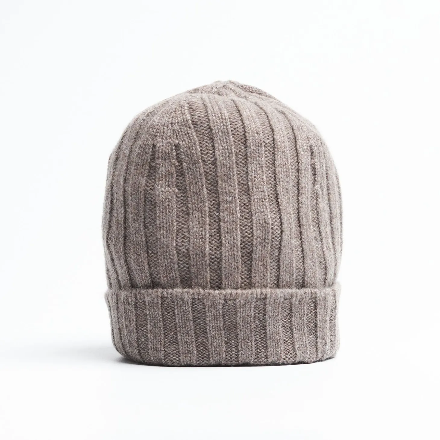 Taupe Colour Cashmere Ribbed Beanie