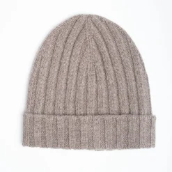 Taupe Colour Cashmere Ribbed Beanie