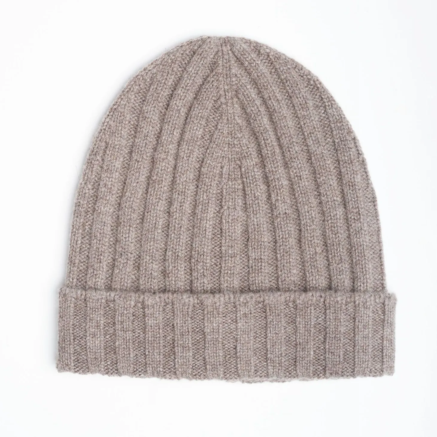 Taupe Colour Cashmere Ribbed Beanie