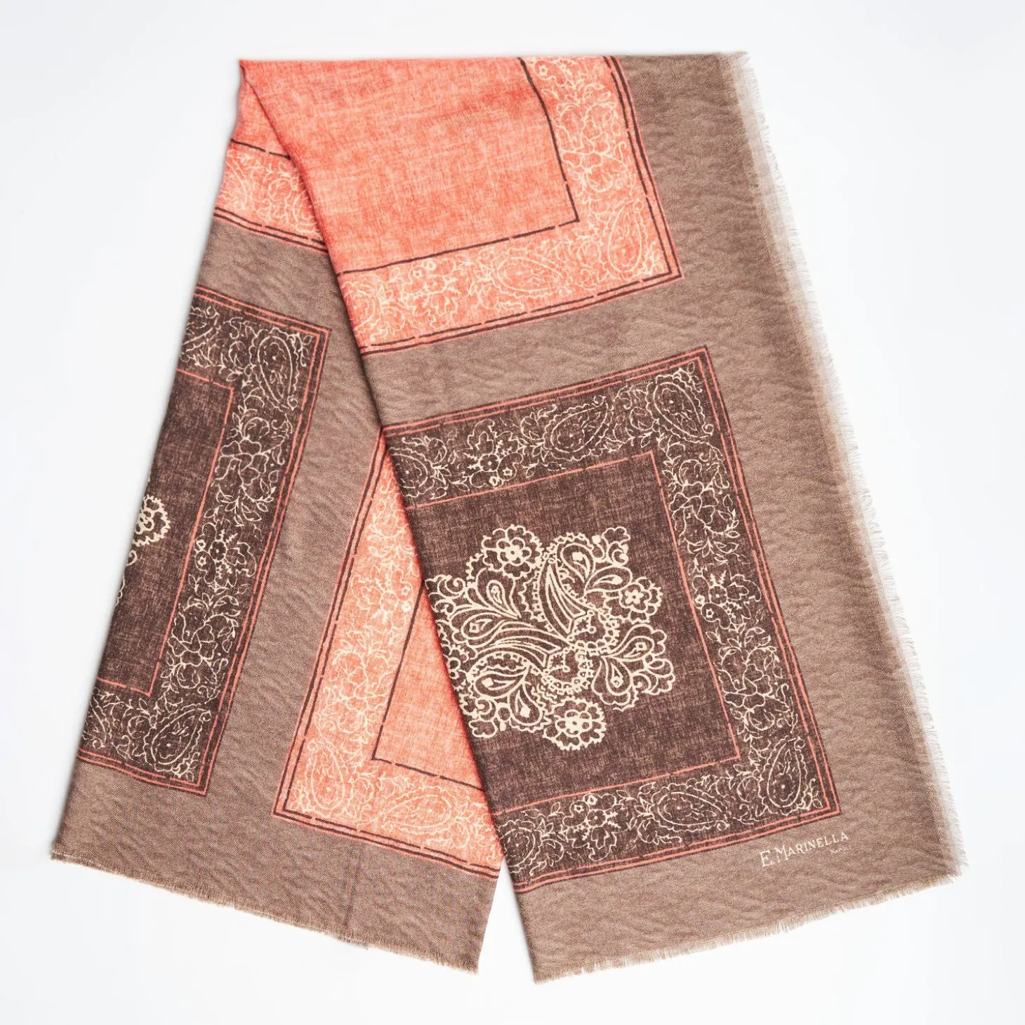 Taupe Wool And Silk Stole - Alternate Checks