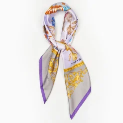 Violet And Taupe Silk Scarf 90 - The Wheel Of Seasons
