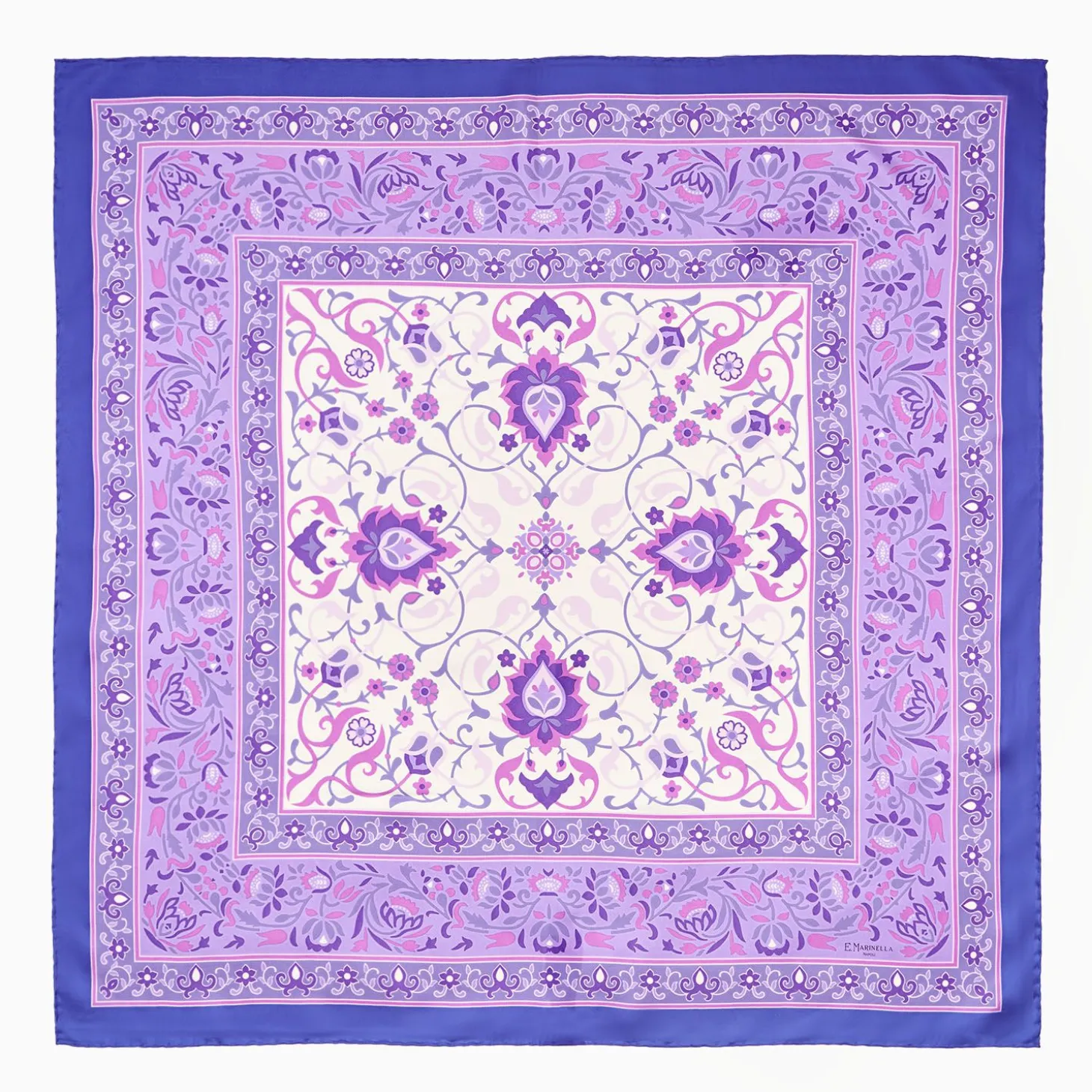 Violet Silk Scarf 90 - Damask Pattern