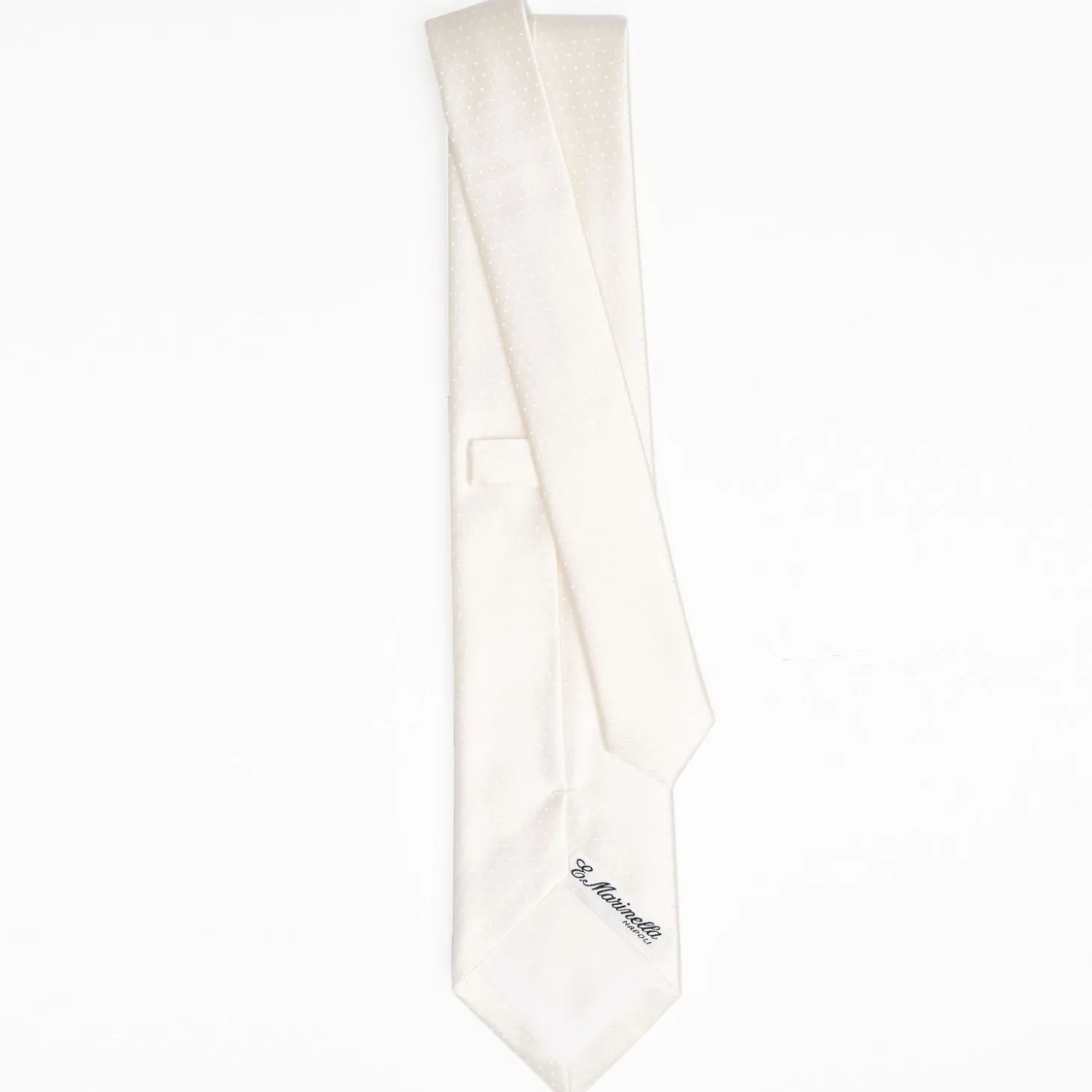 White Cerimonial Silk Satin Tie - Small Polka Dot Pattern