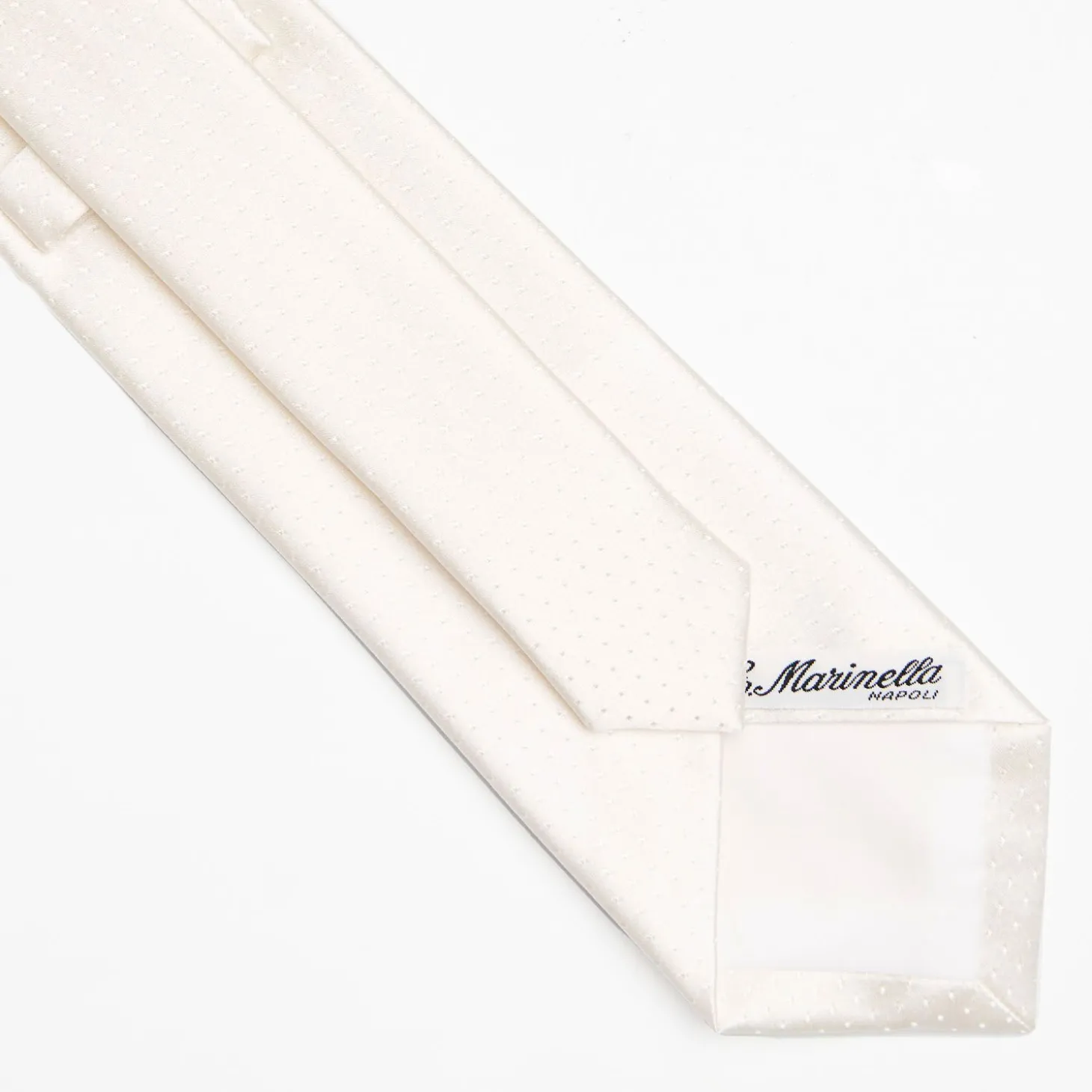 White Cerimonial Silk Satin Tie - Small Polka Dot Pattern
