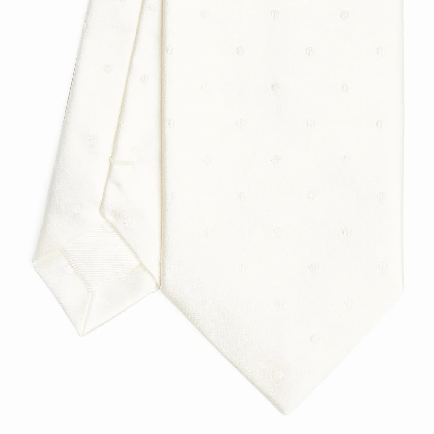 White Cerimonial Silk Satin Tie Polka Dot Pattern