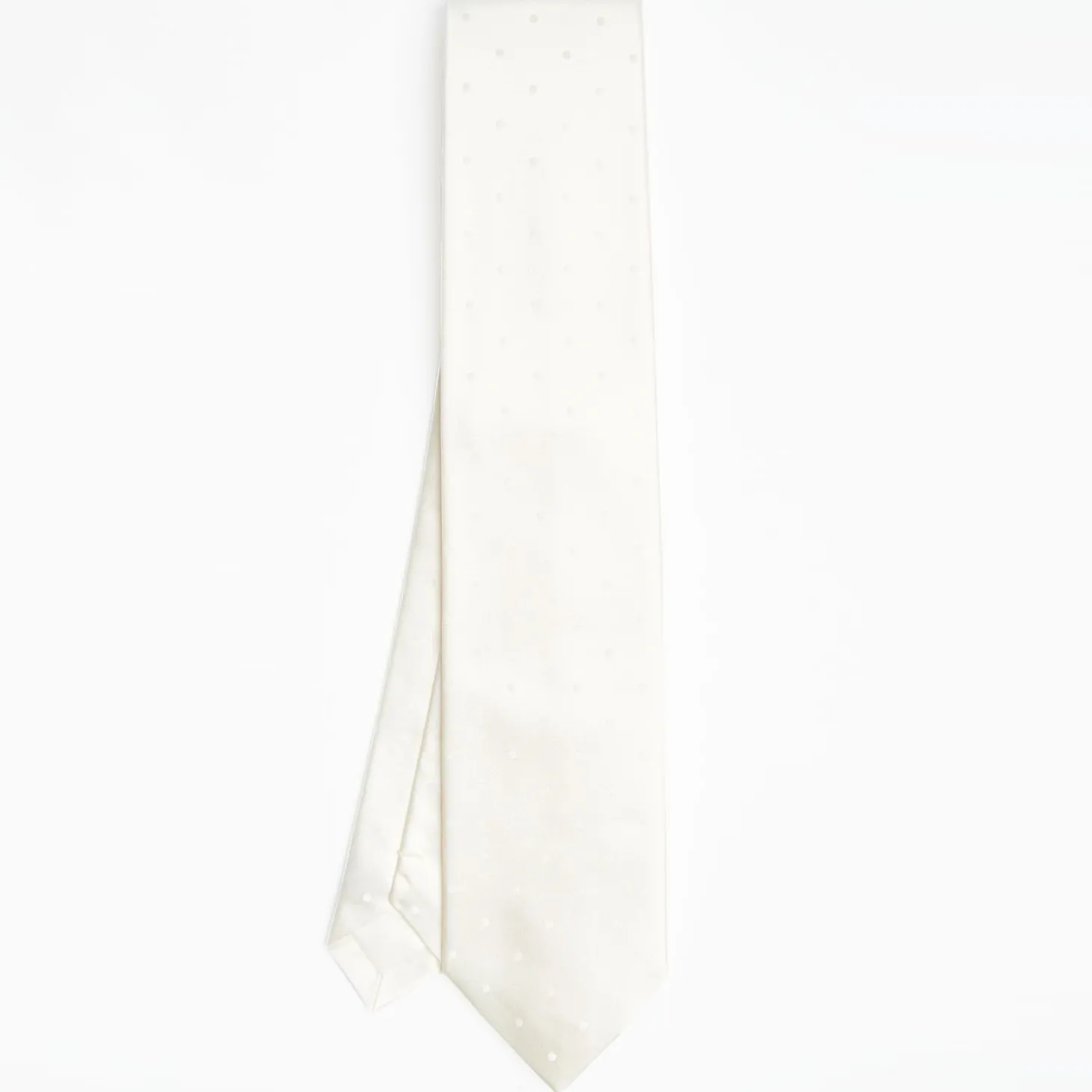 White Cerimonial Silk Satin Tie Polka Dot Pattern