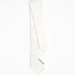 White Cerimonial Silk Satin Tie Polka Dot Pattern