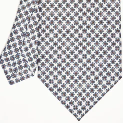 White Extra Long Sartorial Silk Tie - Small Flower Pattern