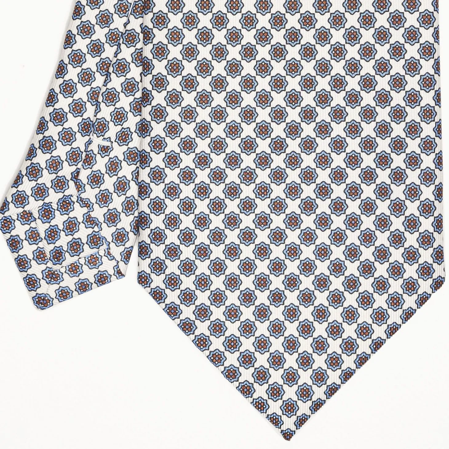 White Extra Long Sartorial Silk Tie - Small Flower Pattern