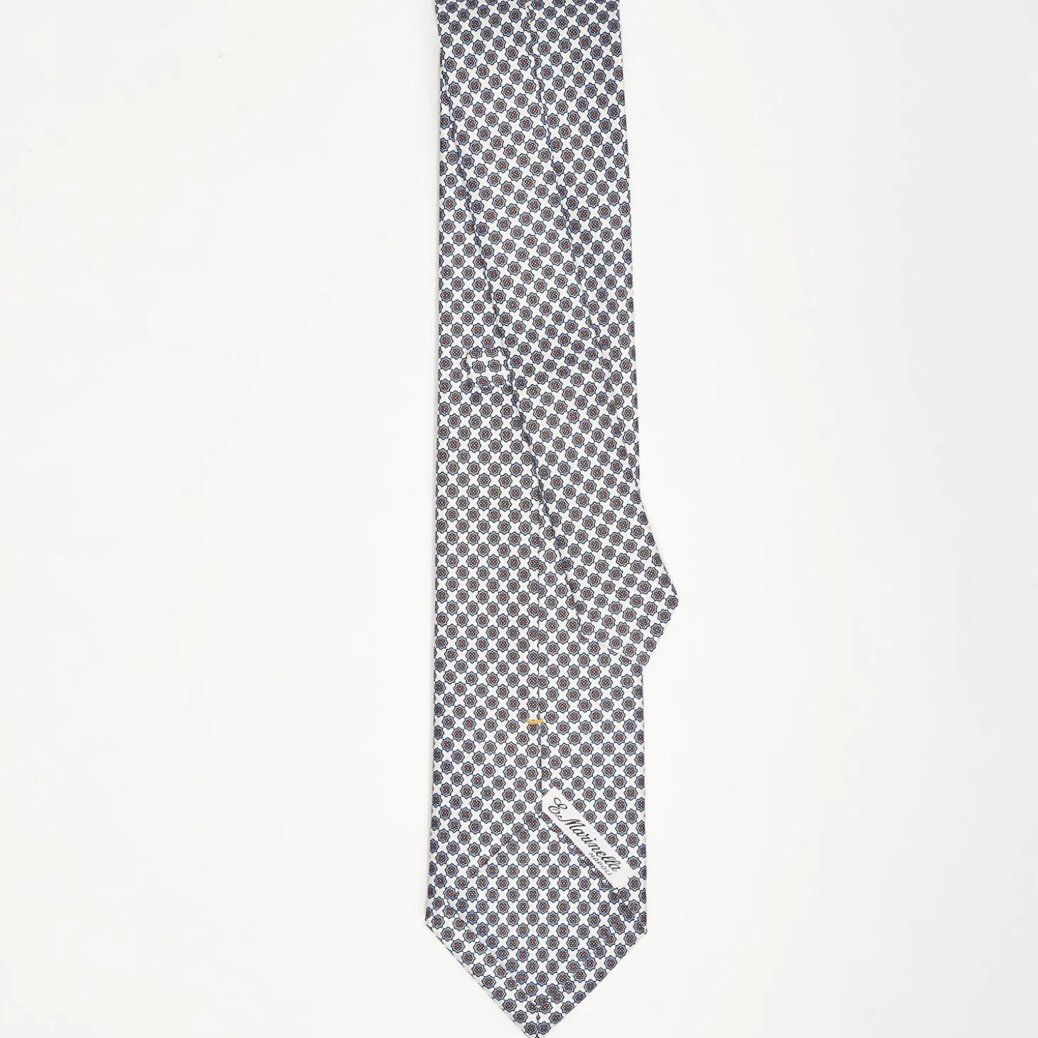 White Extra Long Sartorial Silk Tie - Small Flower Pattern