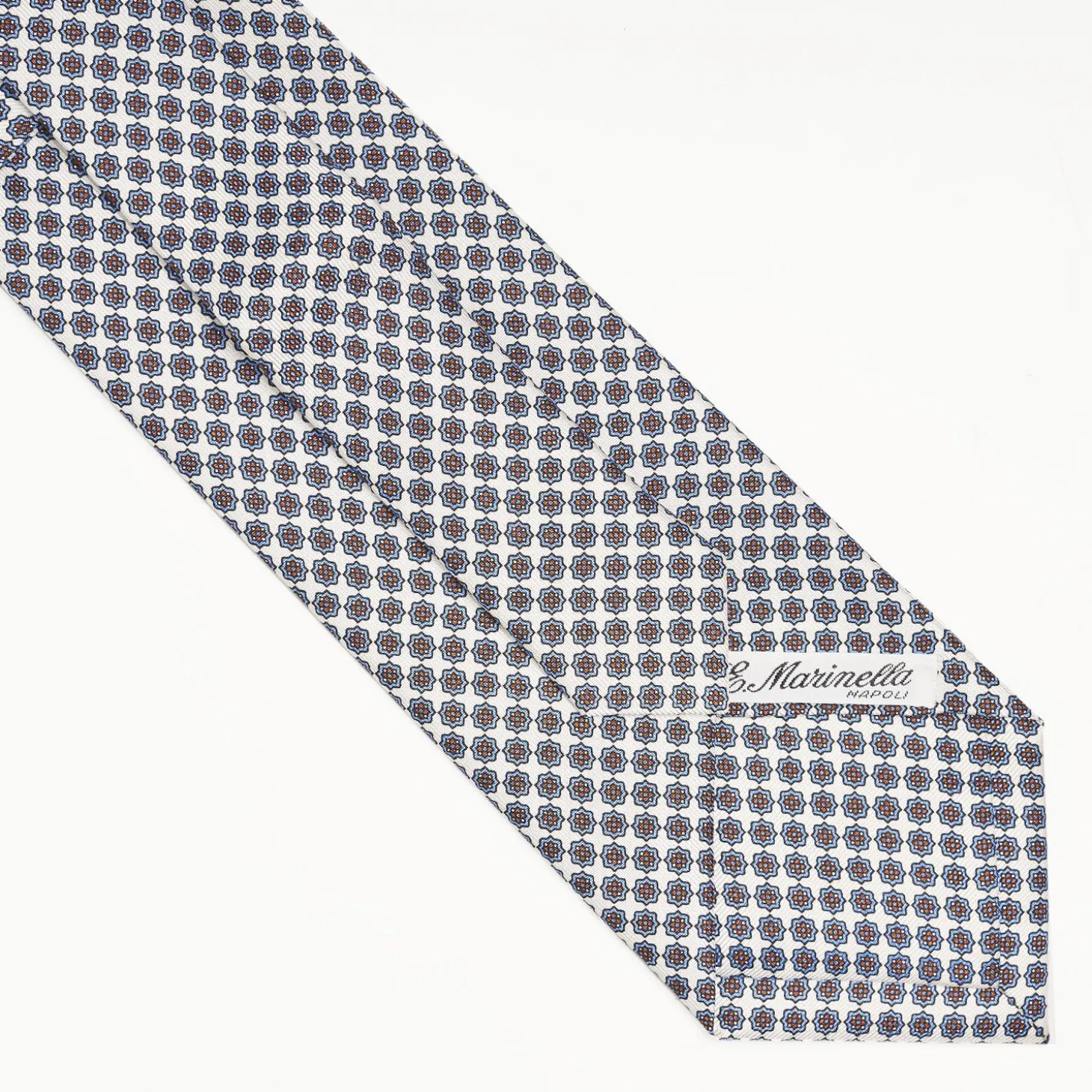 White Extra Long Sartorial Silk Tie - Small Flower Pattern