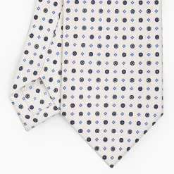White Extra Long Sartorial Silk Tie - Small Flower Pattern