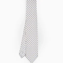 White Extra Long Sartorial Silk Tie - Small Flower Pattern