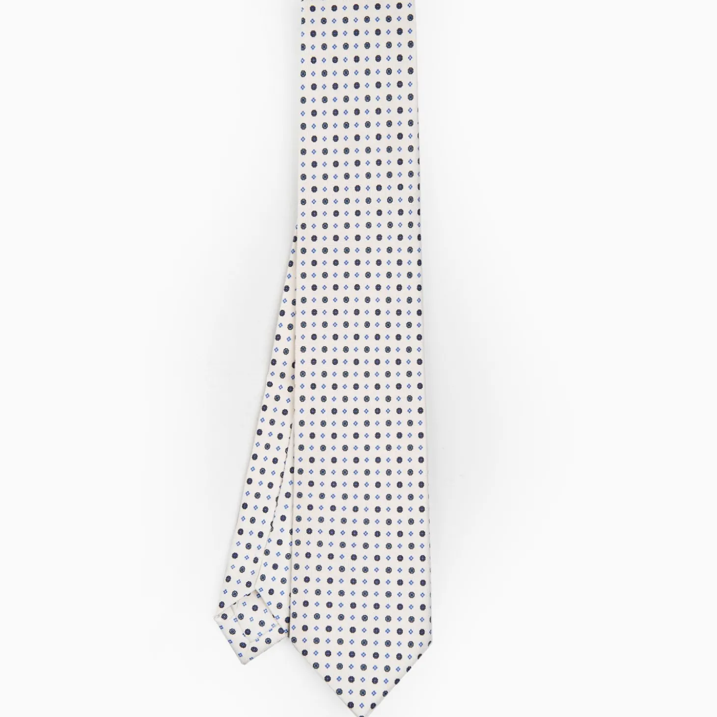 White Extra Long Sartorial Silk Tie - Small Flower Pattern