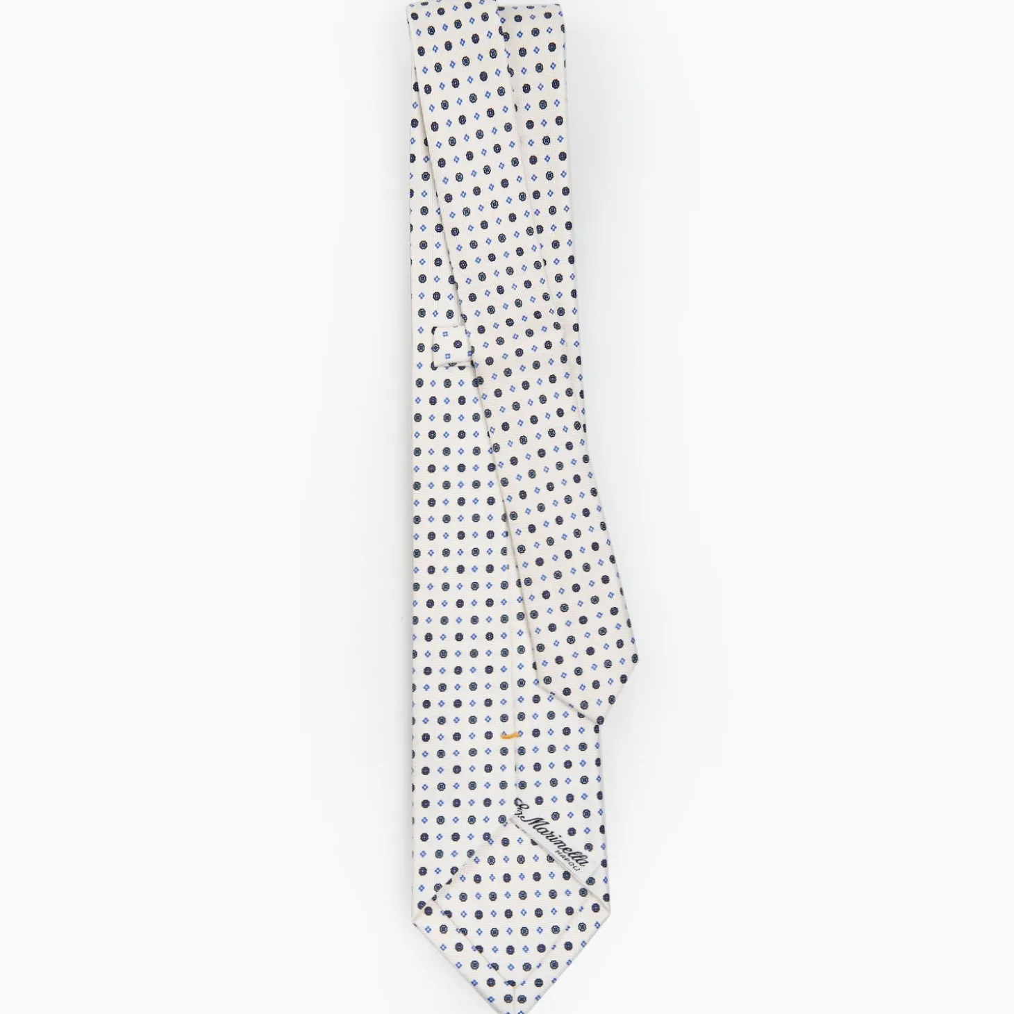 White Extra Long Sartorial Silk Tie - Small Flower Pattern