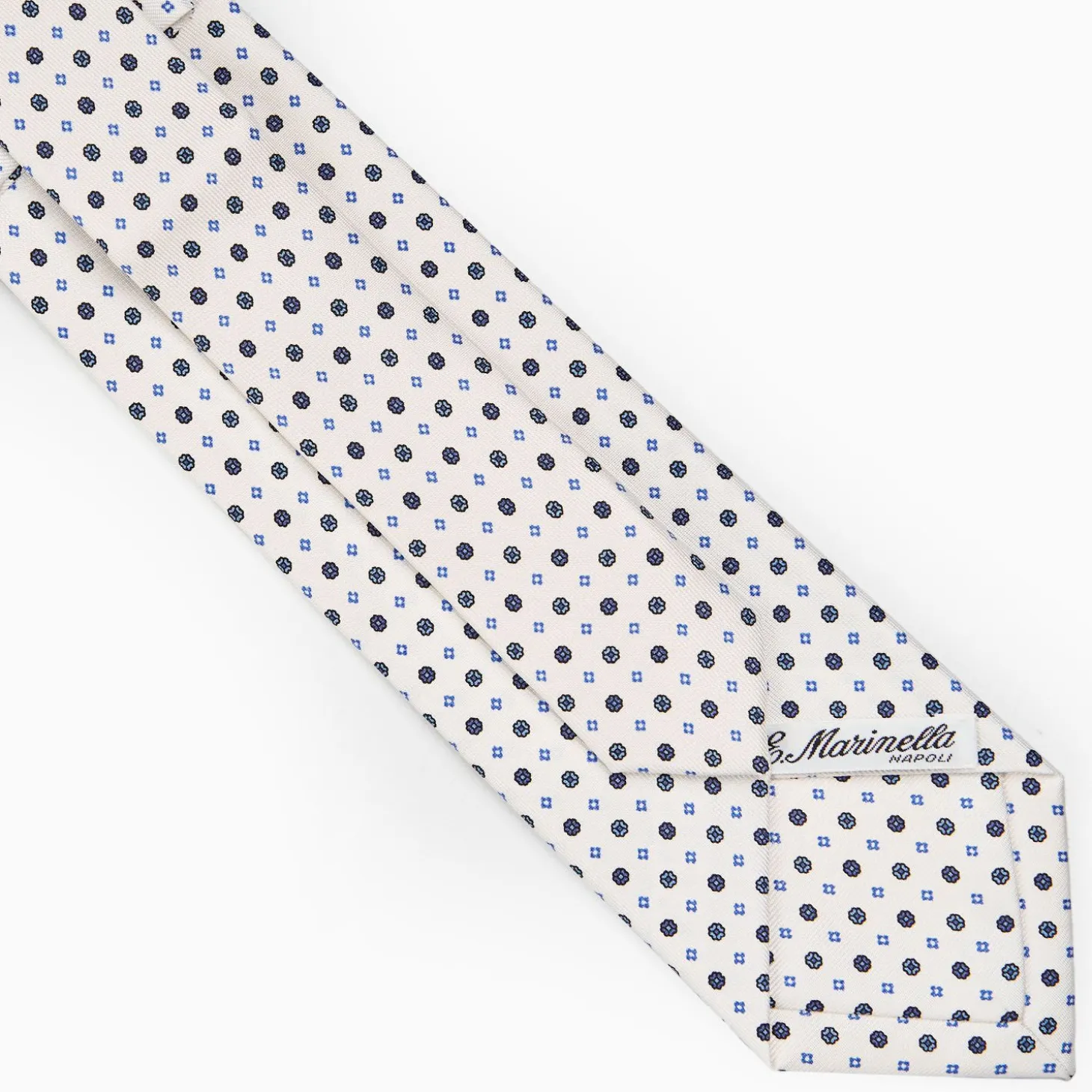 White Extra Long Sartorial Silk Tie - Small Flower Pattern