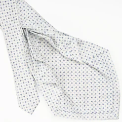 White 9 Fold Sartorial Silk Tie Small Flower Pattern