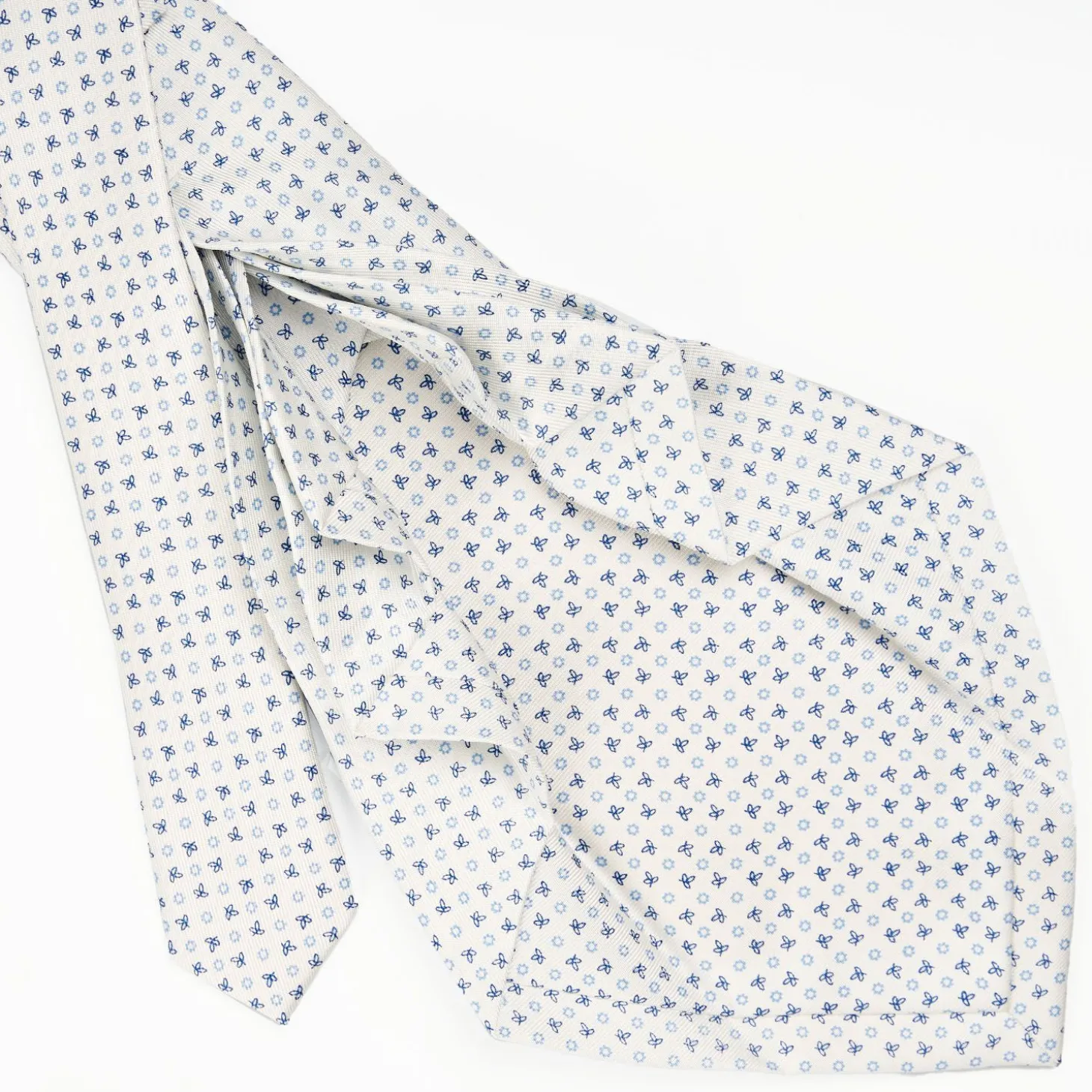 White 9 Fold Sartorial Silk Tie Small Flower Pattern
