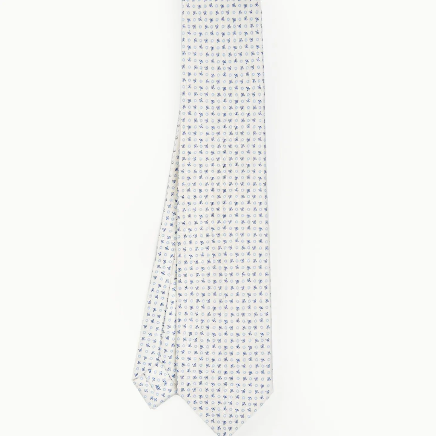 White 9 Fold Sartorial Silk Tie Small Flower Pattern