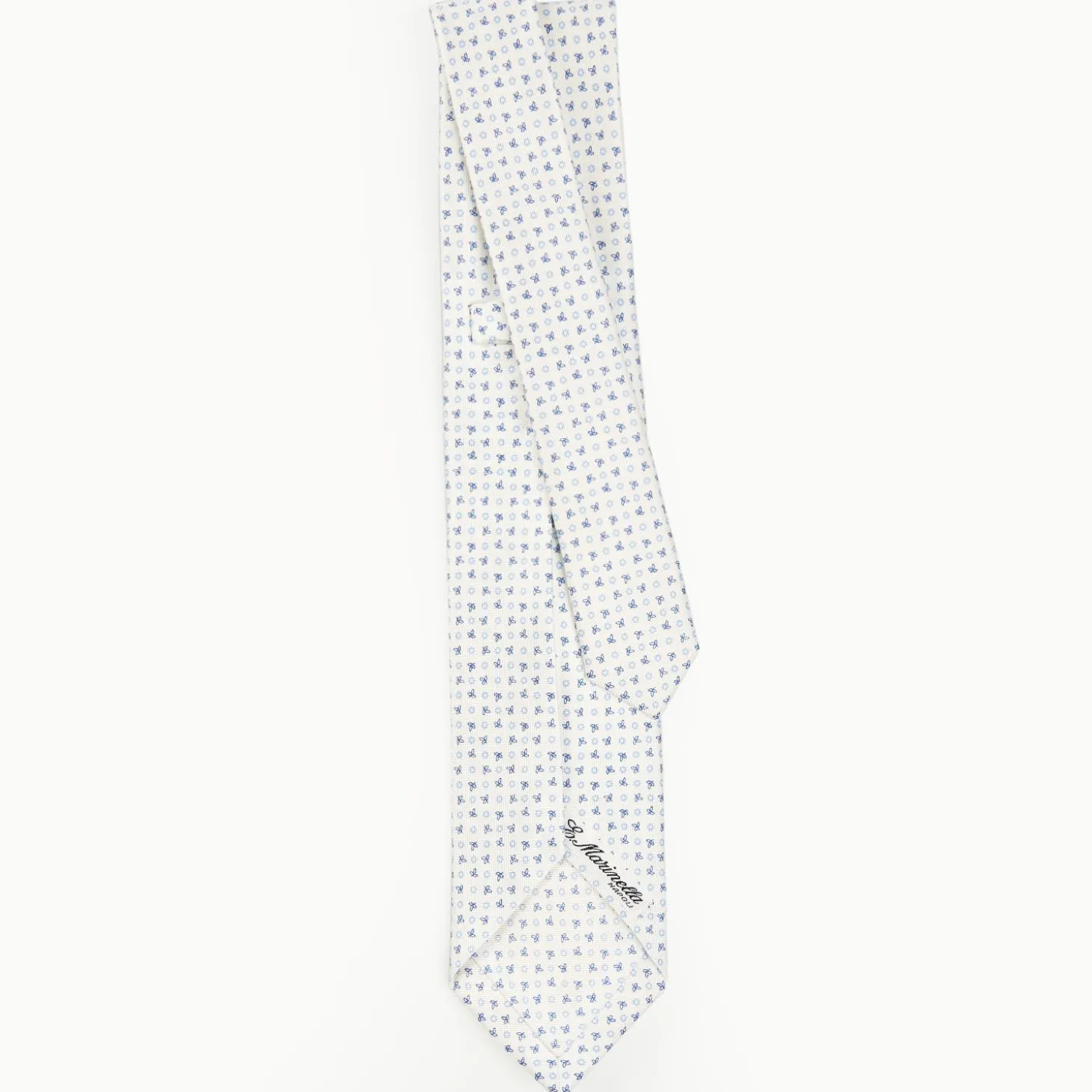 White 9 Fold Sartorial Silk Tie Small Flower Pattern
