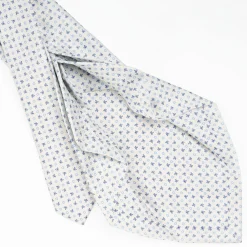 White 7 Fold Sartorial Silk Tie - Small Flower Pattern