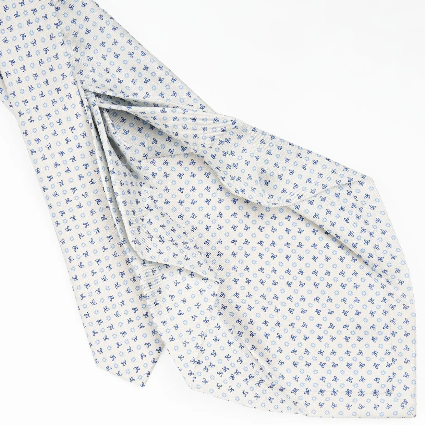 White 7 Fold Sartorial Silk Tie - Small Flower Pattern