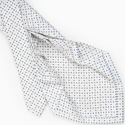 White 9 Fold Sartorial Silk Tie Small Flower Pattern