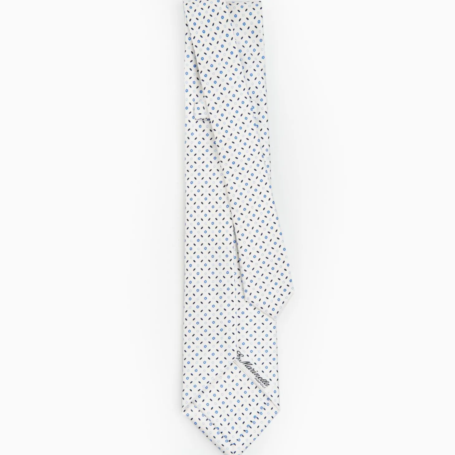 White 9 Fold Sartorial Silk Tie Small Flower Pattern