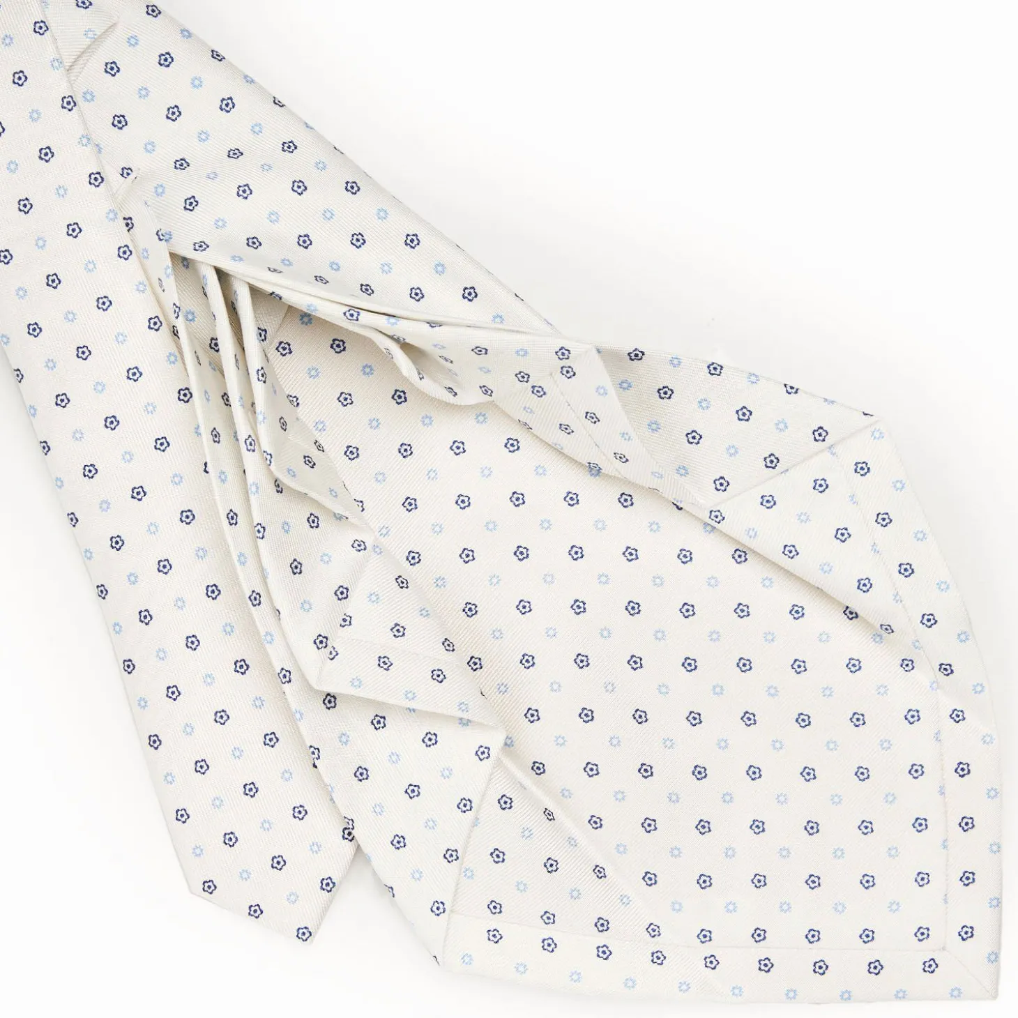 White 9 Fold Sartorial Silk Tie Small Flower Pattern