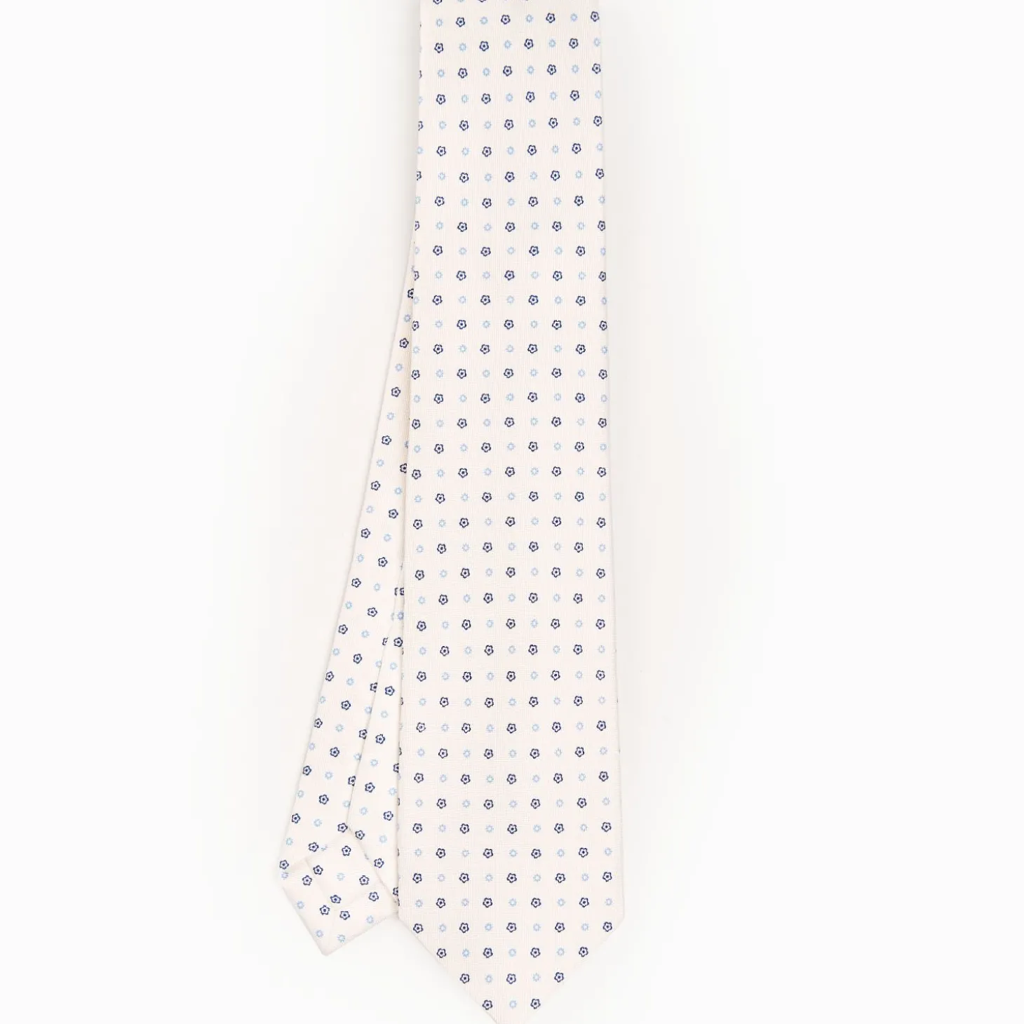 White 9 Fold Sartorial Silk Tie Small Flower Pattern
