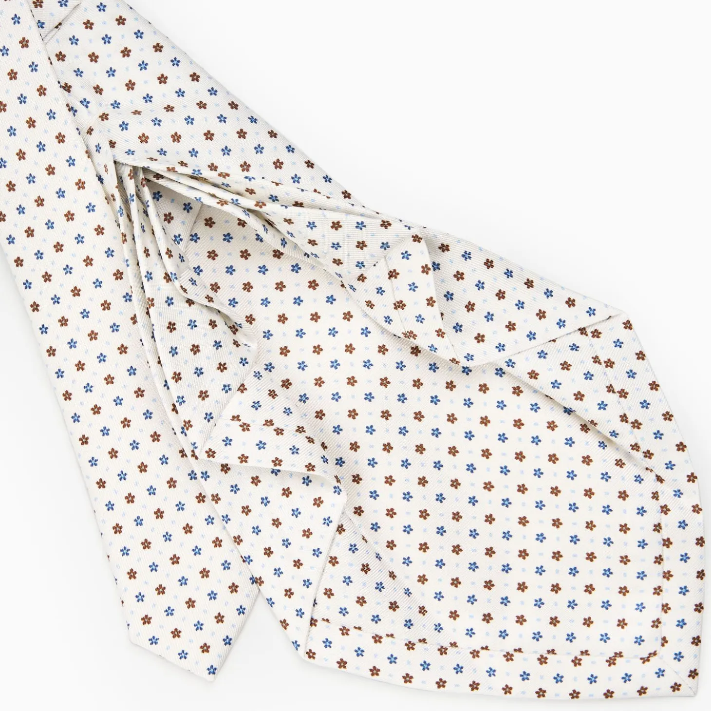 White 9 Fold Sartorial Silk Tie Small Flower Pattern
