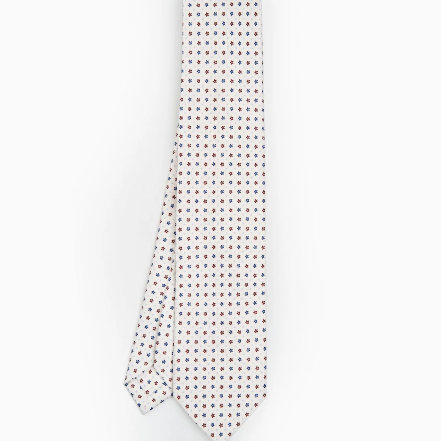 White 9 Fold Sartorial Silk Tie Small Flower Pattern