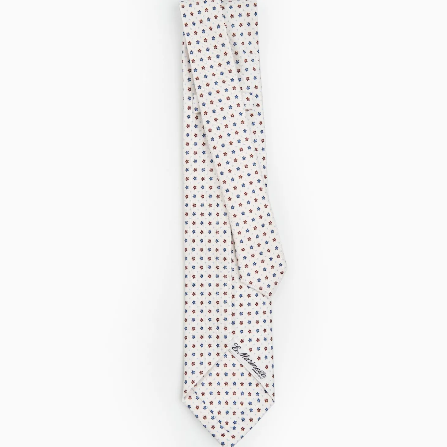 White 9 Fold Sartorial Silk Tie Small Flower Pattern