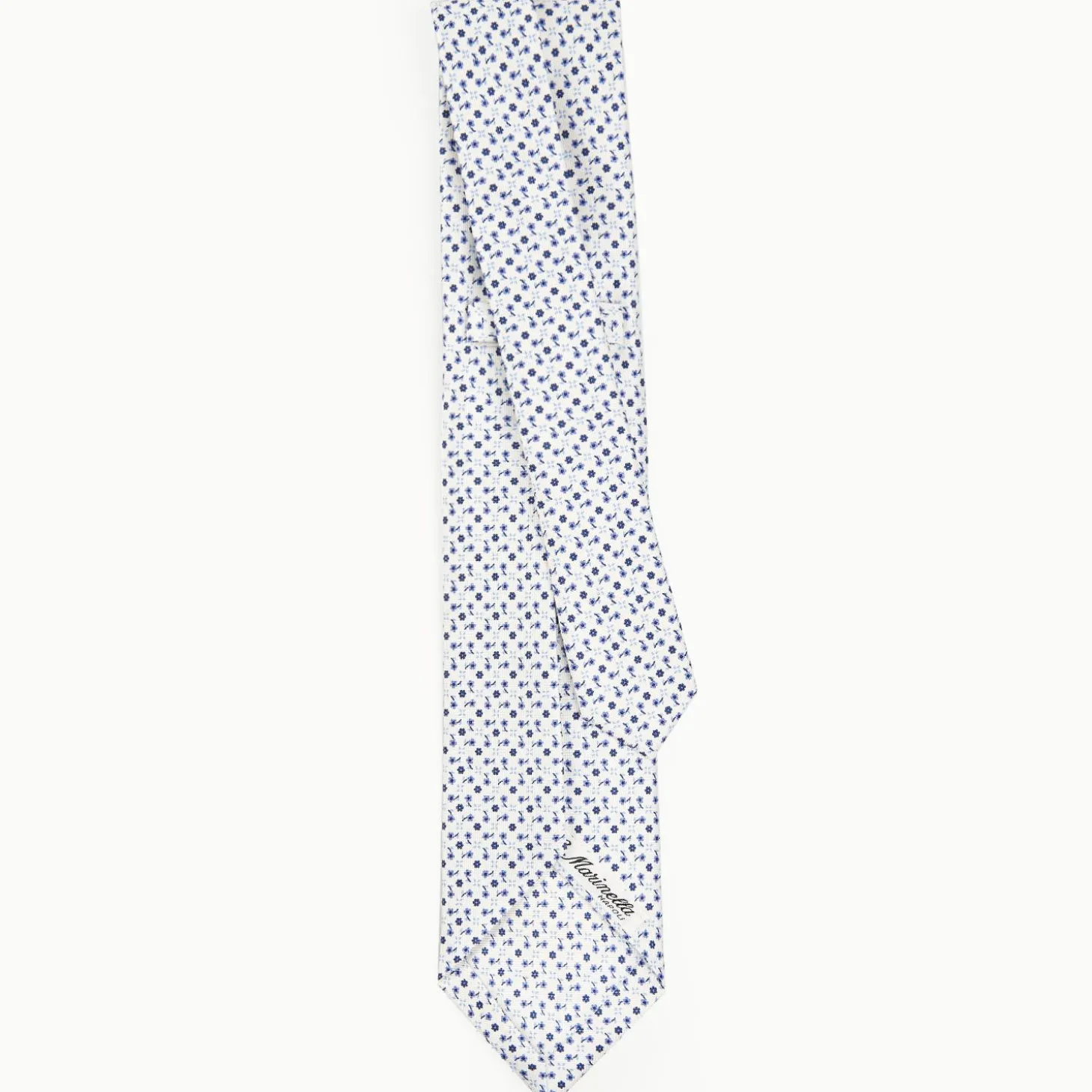 White 5 Fold Sartorial Silk Tie - Small Flower Pattern