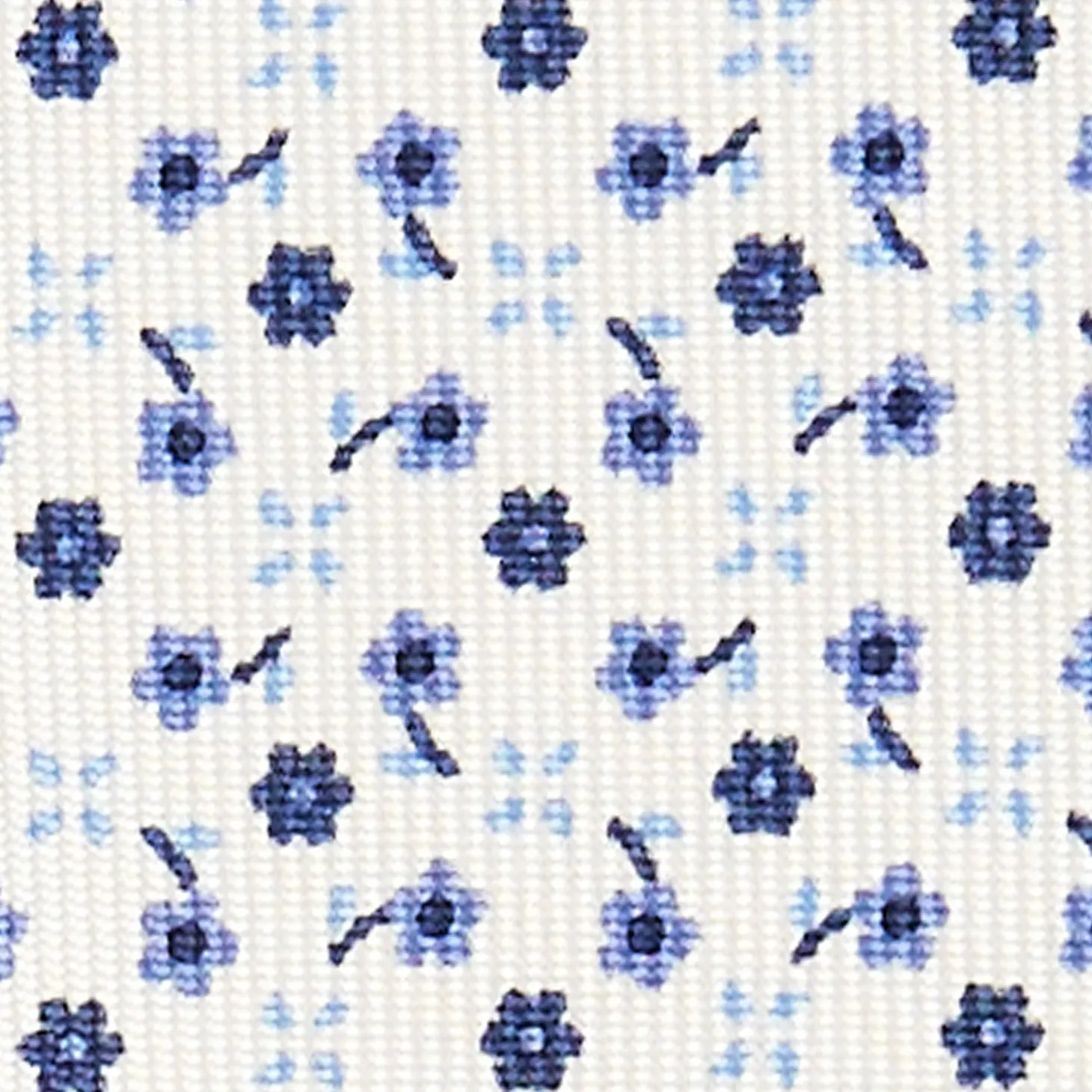 White 5 Fold Sartorial Silk Tie - Small Flower Pattern
