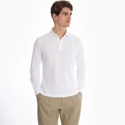 White Jersey Long Sleeve Polo Shirt