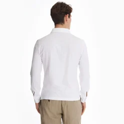 White Jersey Long Sleeve Polo Shirt