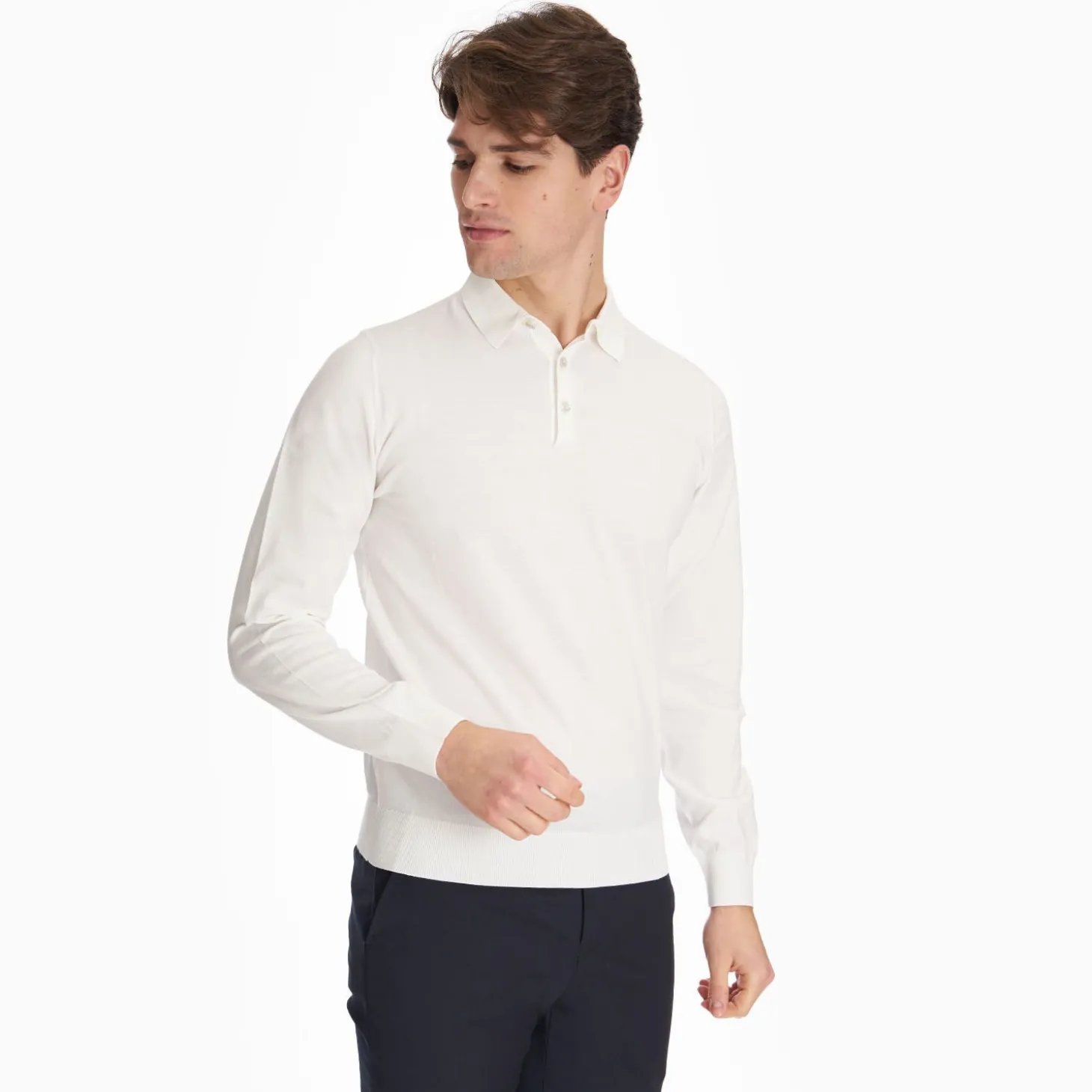 White Long Sleeve Knitted Polo