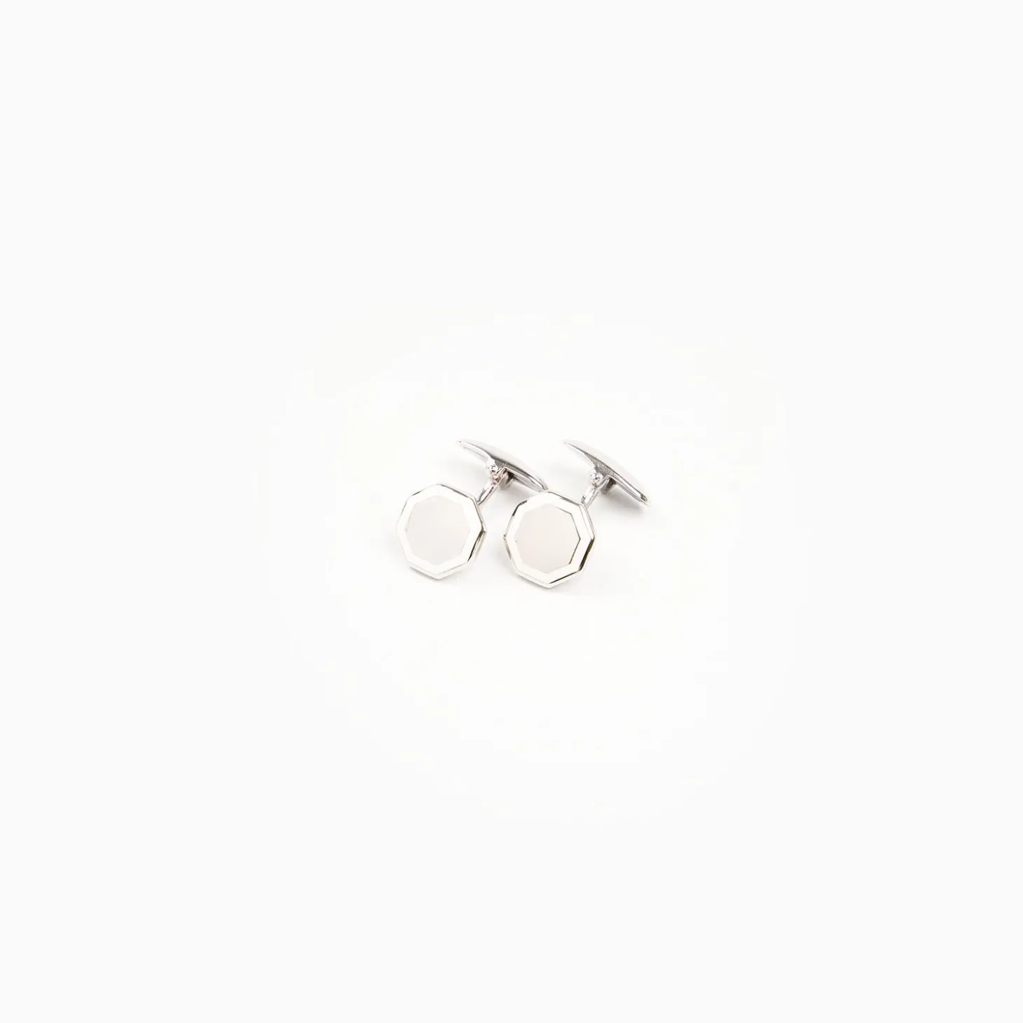 White Octagonal Cufflinks In Silver